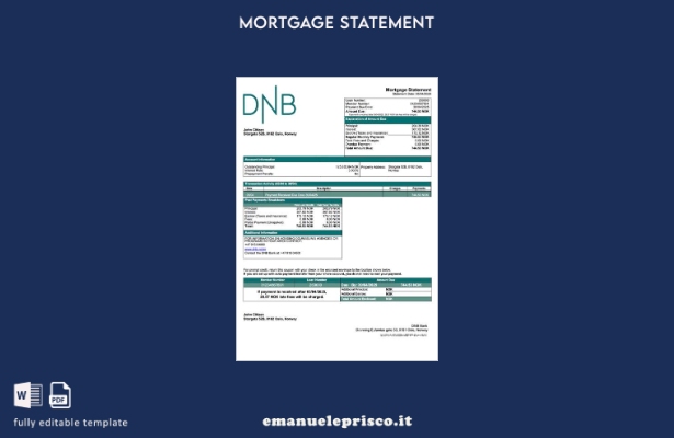 stile verificato Estratto conto ipotecario norvegese DNB Bank Modello Word e mod
